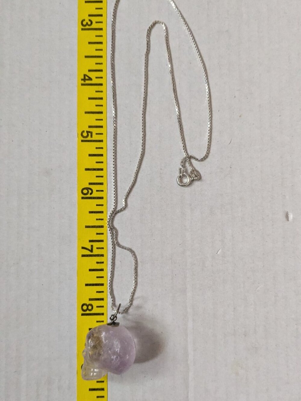 Rose Quartz Amethyst Carved Skull Sterling Silver Halloween Pendant Necklace